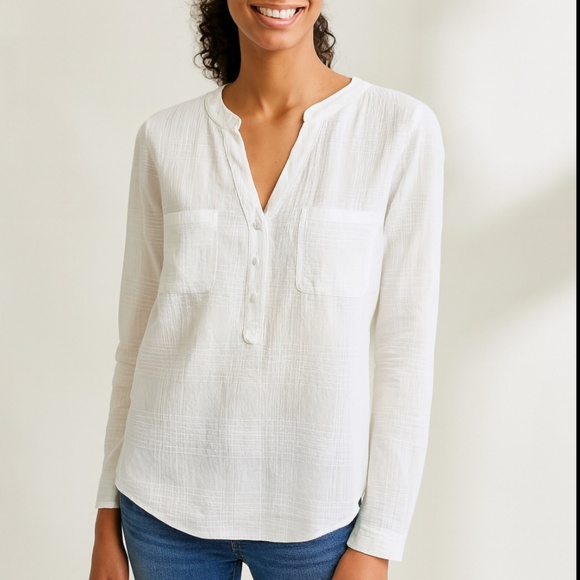 CARVE DESIGNS DYLAN TEXTURED SHIRT 100% ORGANIC COTTON ROLL TAB SLEEVES M - Picture 1 of 11